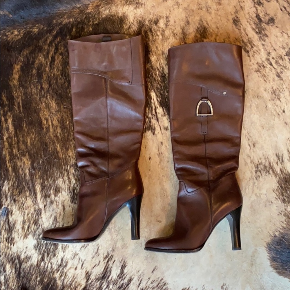 Brown Ralph Lauren Heeled knee high boots